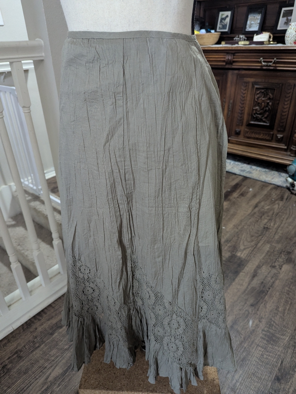 Apt. 9 light olive green Maxi Skirt with Crochet Hem